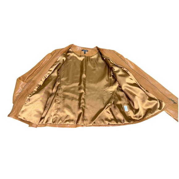 Eileen Fisher Tan Collarless Leather Jacket Size L - Picture 6 of 7